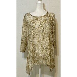 Chico's Travelers Collection Size 1(US M) Foil Animal Print Sheer Blouse Boho